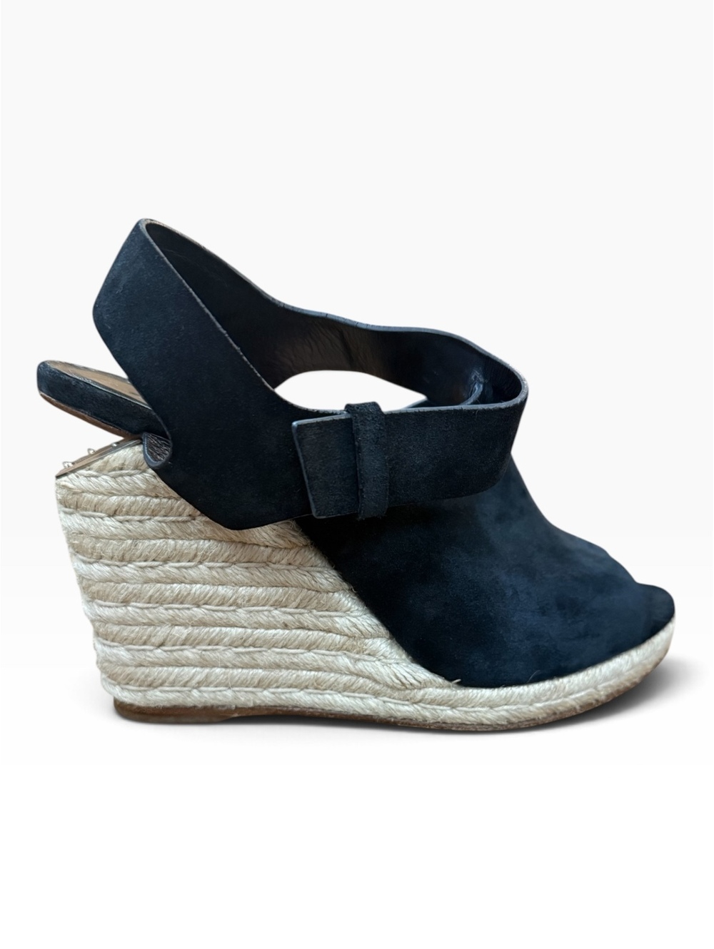 Alexander Wang Black Suede Tori Suede Jute Wedges with Metal Tilt Plate - EU 38